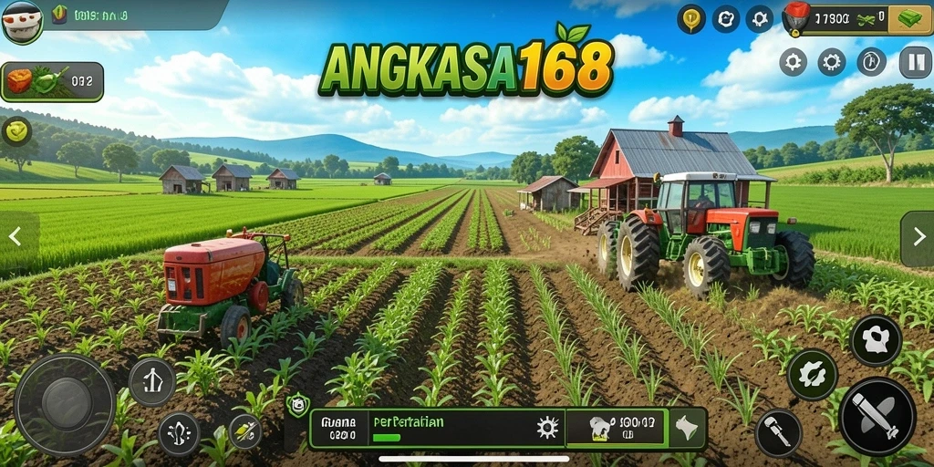 Screenshot gameplay ANGKASA168 menunjukkan kebun yang rimbun dan penuh warna.