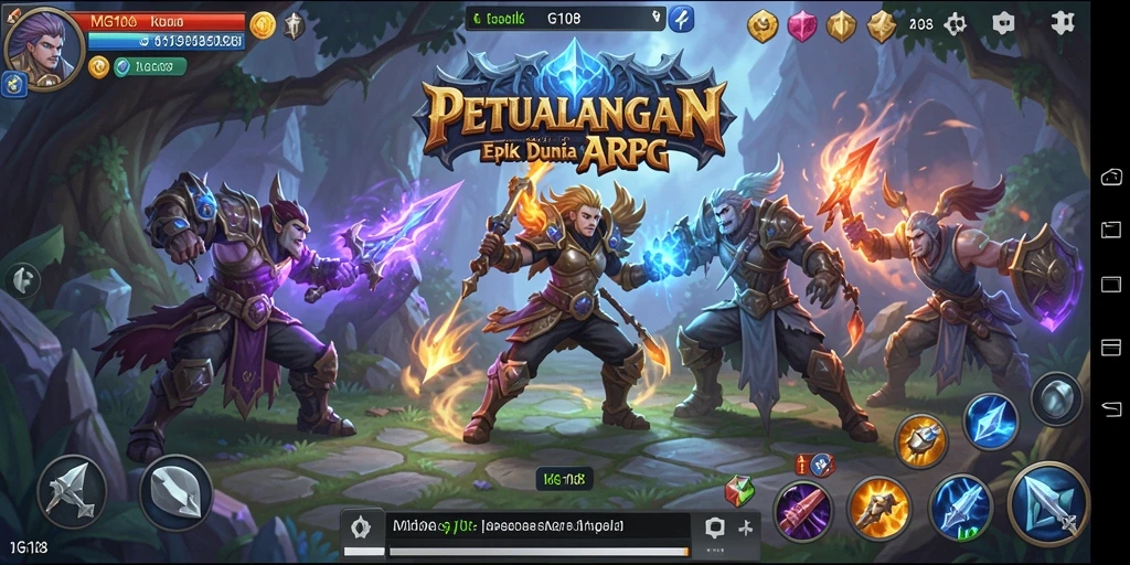 Screenshot MG108 menampilkan karakter dalam pertempuran epik di dunia fantasi.