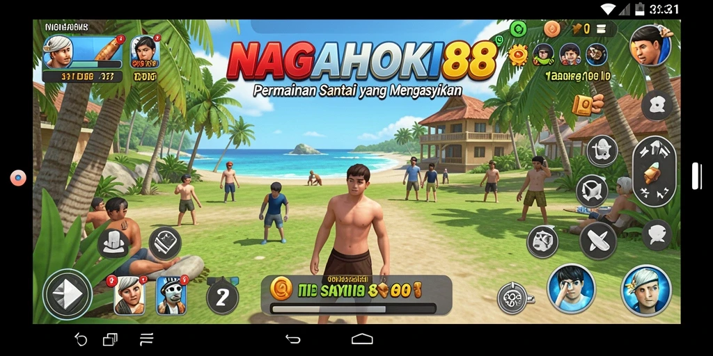 Tampilan gameplay NAGAHOKI88 dengan karakter ceria dan level warna-warni.