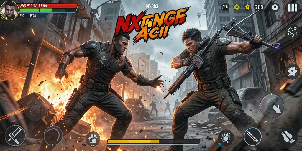 Tampilan menegangkan dari gameplay NX303 yang penuh aksi.