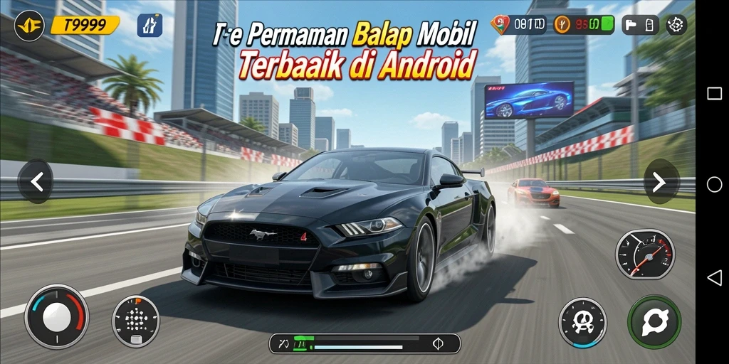 Tampilan menarik dari gameplay balapan mobil T9999.