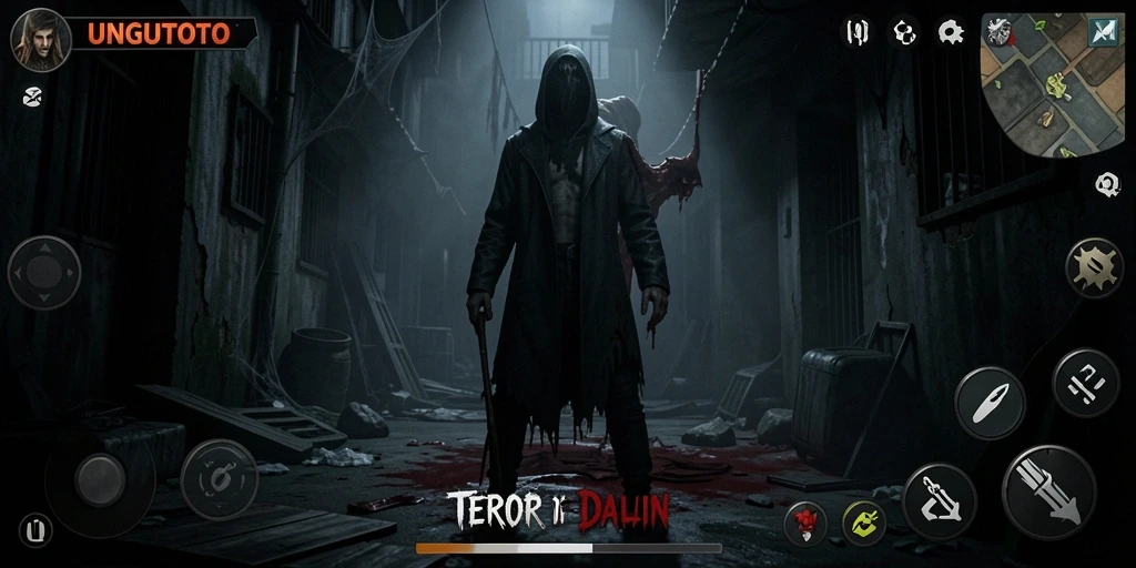 Tampilan gameplay mencekam dari UNGUTOTO yang memperlihatkan suasana Horror.